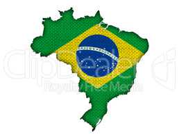 Karte und Fahne von Brasilien auf altem Leinen