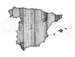 Karte von Spanien auf verwittertem Holz