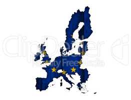 Karte und Fahne der EU auf verwittertem Holz