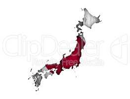 Karte und Fahne von Japan auf verwittertem Holz