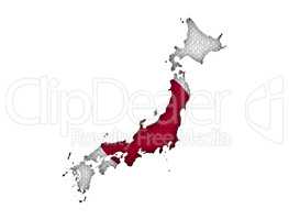 Karte und Fahne von Japan auf altem Leinen