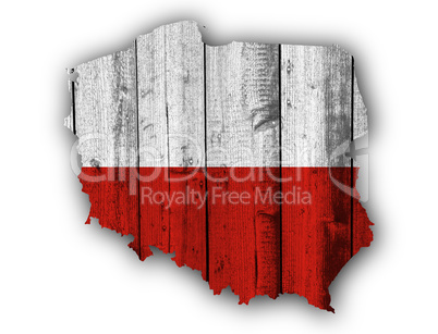 Karte und Fahne von Polen auf verwittertem Holz