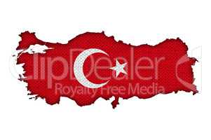Karte und Fahne der Türkei auf altem Leinen