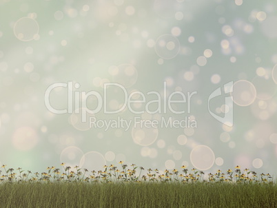 Nature with grass and bokeh background - 3D render