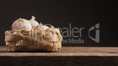 Fresh garlic in a basket