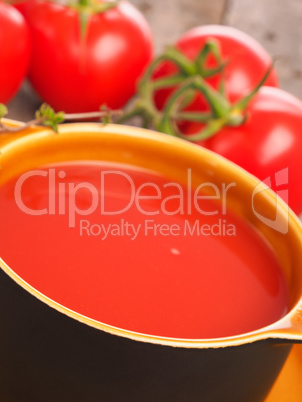 Close up of gazpacho with fresh tomatoes