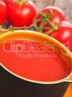 Close up of gazpacho with fresh tomatoes