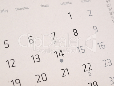 Calendar page with selective focus