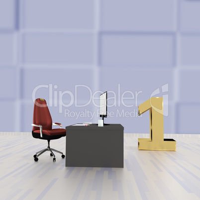 Office with number one, 3d illustration