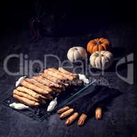 Halloween biscuit finger and cake coffin