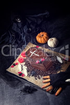 Halloween biscuit finger and cake coffin