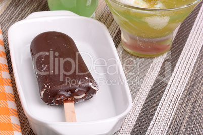 Chocolate ice cream in a bowl