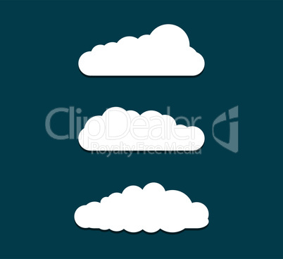 Collection of stylized fluffy cloud silhouettes. Isolated on dark background