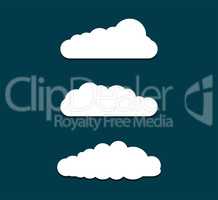Collection of stylized fluffy cloud silhouettes. Isolated on dark background