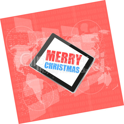 mobile phone tablet pc with Merry Christmas design on business digital screen