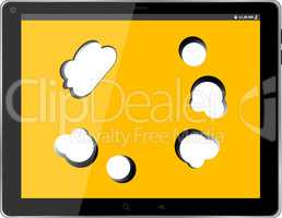 speech bubble on black tablet pc social, network concept