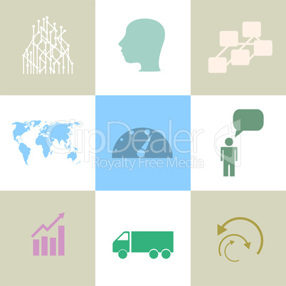 Line icons set with flat design elements of business people communication, professional support, partnership agreement, solving management problems. Modern pictogram