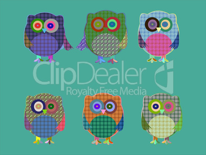 set of cute textile owls