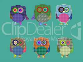 set of cute textile owls