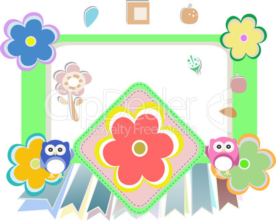 Background with owl, flowers and birds