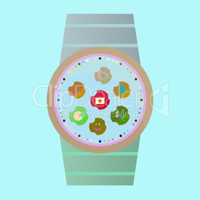 Smart watch with flat icons