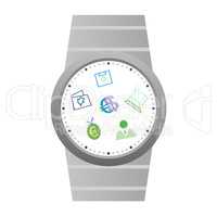 Smart watch with apps icons isolated on white