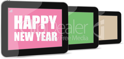 tablet pc icon with Happy New Year words