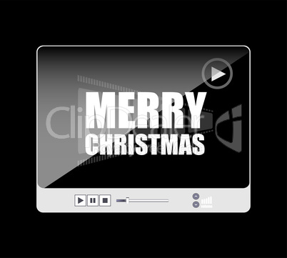 Flat design button. merry christmas words on media player