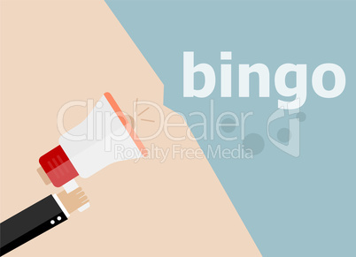 Bingo. Hand holding megaphone and speech bubble. Flat design