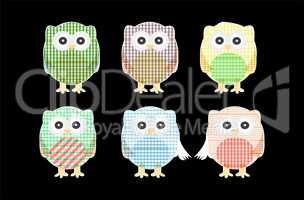 set of cute textile owls