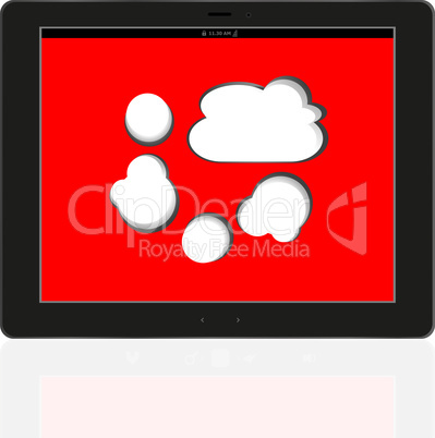 Cloud-computing connection on the digital tablet pc. Conceptual image. Isolated on white