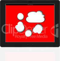 Cloud-computing connection on the digital tablet pc. Conceptual image. Isolated on white