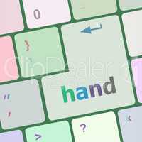 hand word on button of keyboard key