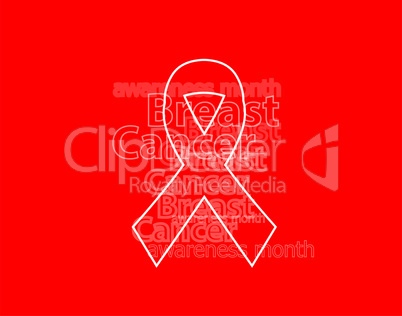 Realistic pink ribbon, breast cancer awareness symbol, on red background.