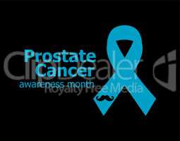 Prostate cancer ribbon awareness on black background. Light blue ribbon with mustache. Graves Disease