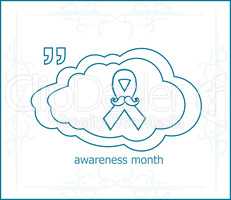 Prostate cancer ribbon awareness on light blue background. ribbon with mustache. Graves Disease.