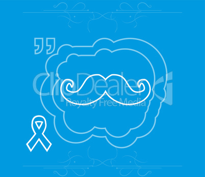 Prostate cancer ribbon awareness on blue background. white ribbon with mustache. Graves Disease,