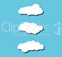 Collection of stylized fluffy cloud silhouettes. Isolated on blue background