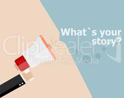 flat design business concept. What is Your Story. Digital marketing business man holding megaphone for website and promotion banners.
