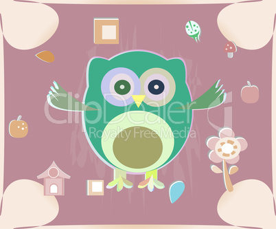 cute owl card. Baby girl arrival announcement card