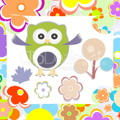 cute summer background owl with flower