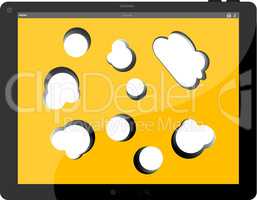 speech bubble on black tablet pc social, network concept