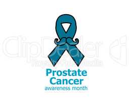 Prostate cancer ribbon awareness on white background. Light blue ribbon with mustache. Graves Disease