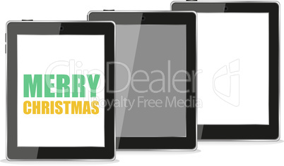 Smart phone with Merry Christmas greetings on the screen, holiday card