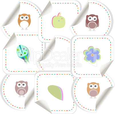 Set of doodle owls for funny decoration, such a logo. stickers set