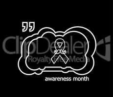 Prostate cancer ribbon awareness on black background. white ribbon with mustache. Graves Disease.