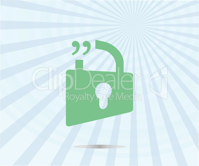green open lock sign, quotation mark speech bubble and chat symbol