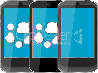 Smart phone set with cloud computing symbol on a screen