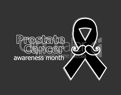 Prostate cancer ribbon awareness on black background. black ribbon with mustache. Graves Disease