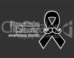Prostate cancer ribbon awareness on black background. black ribbon with mustache. Graves Disease